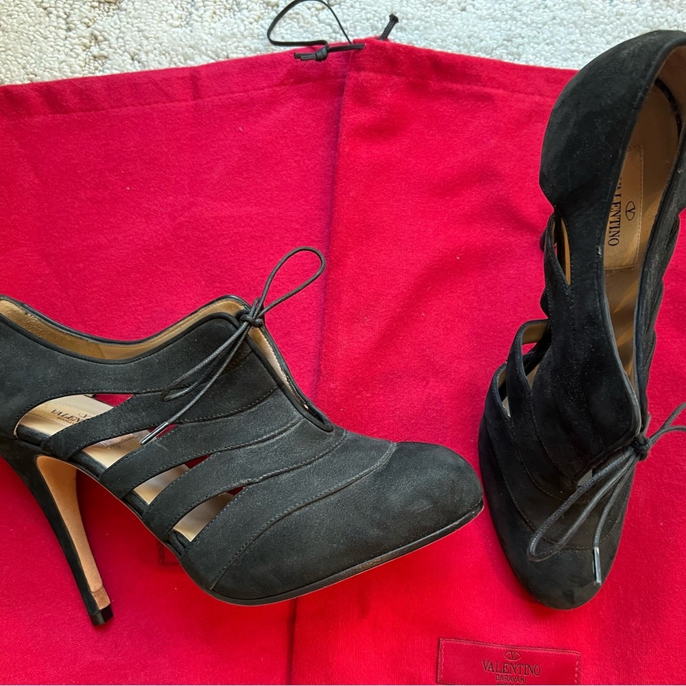 Valentino Suede Cut-Out Lace Bootie, Size 38